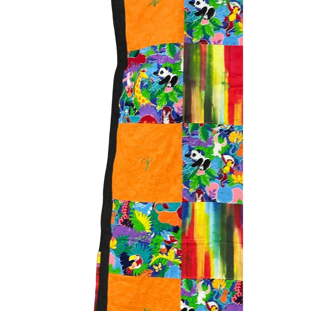 Handmade Reversible Twin Quilt 68x62 Colorful Jungle Animal Patchwork